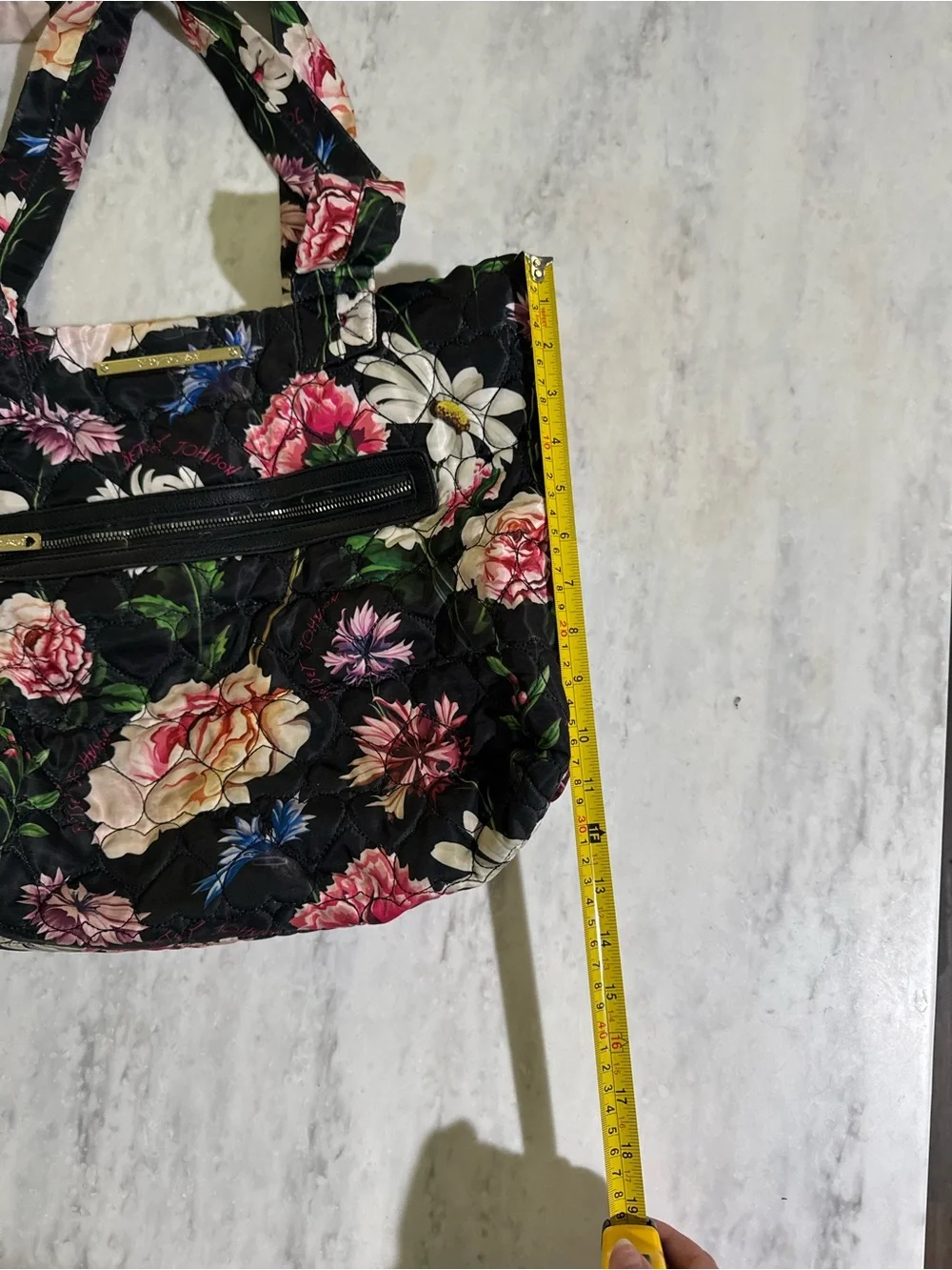 Betsey Johnson Black + Pink Quilted Floral Cute Casual Bucket Bag Tote